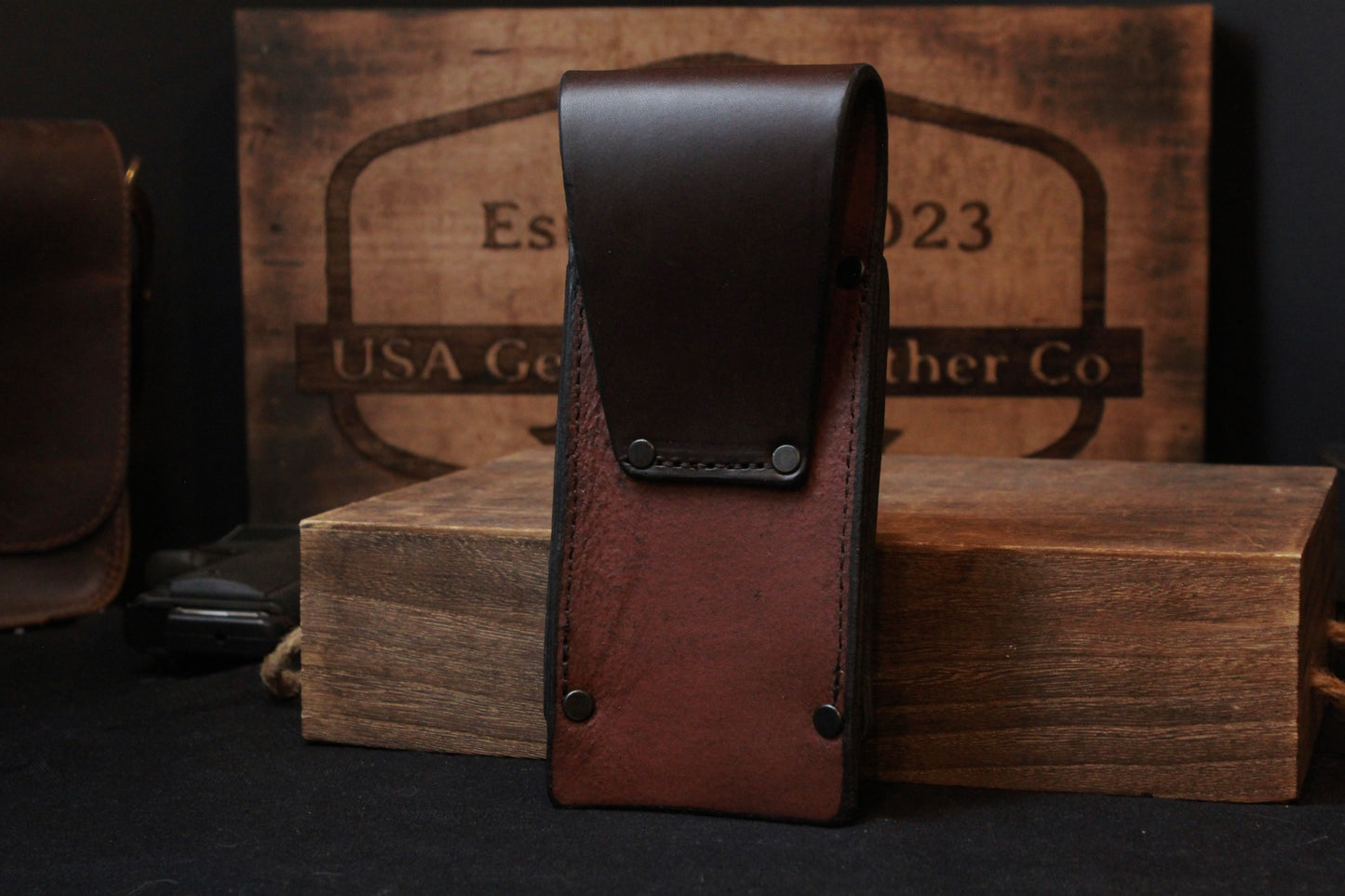 No Slap Leather Hammer Holder, back view