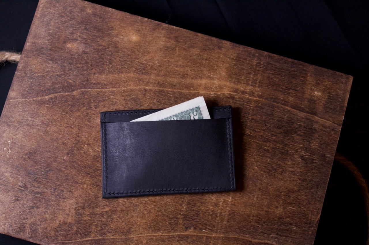 Barebones Card Wallet (portrait), leather slim wallet, black, back view