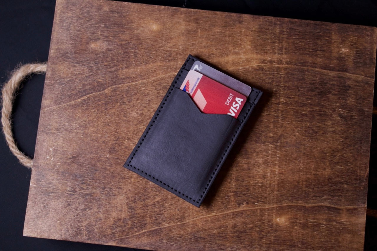 Barebones Card Wallet (portrait), leather slim wallet, black, front view