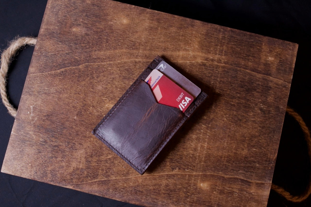 Barebones Card Wallet (portrait), leather slim wallet, brown, front view