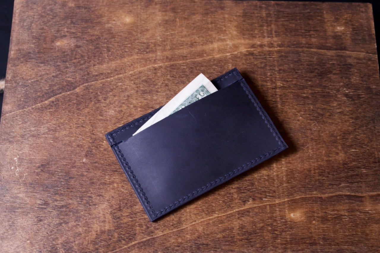 Barebones Card Wallet (portrait), leather slim wallet, navy blue, back view