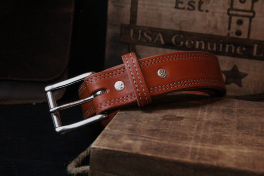 Work Belt, men’s leather belt, front right view
