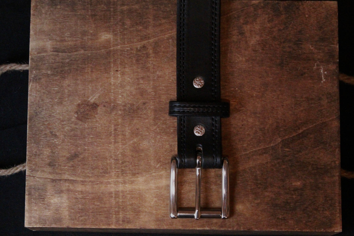 Black Work Belt, men’s leather belt, top view