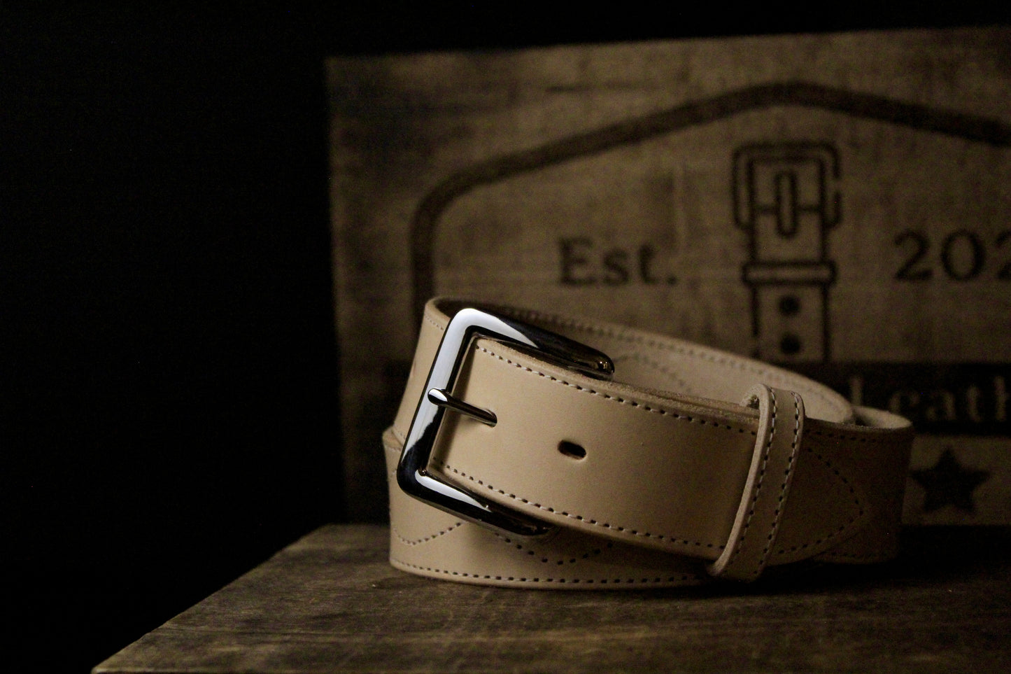 Evelyn Women's Leather Belt, front view buckled