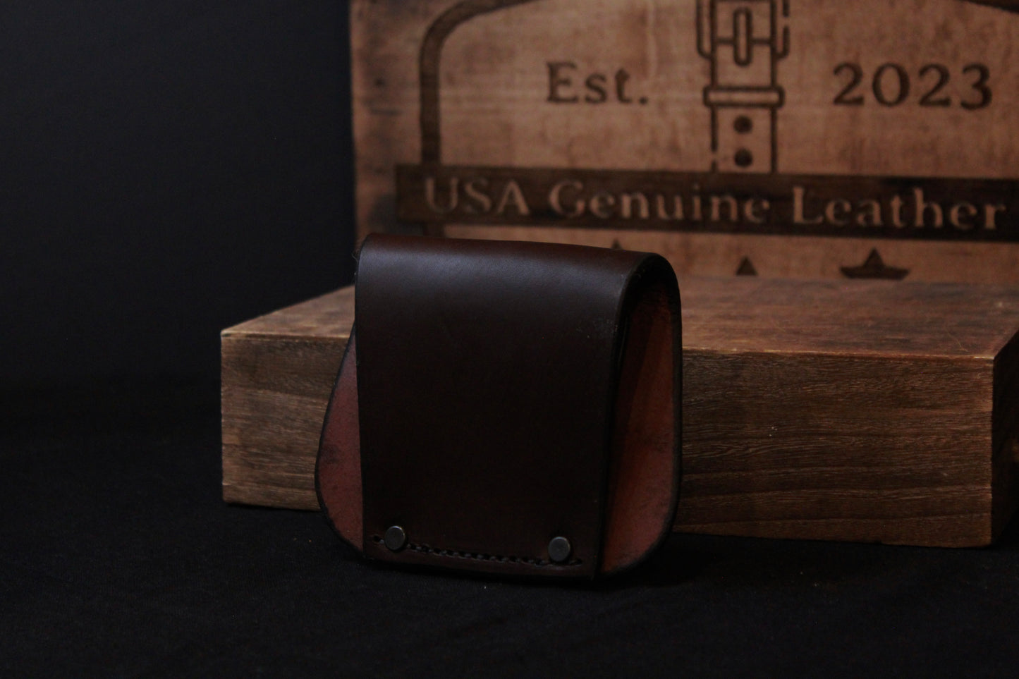 High Mount leather Hammer Holder, back view
