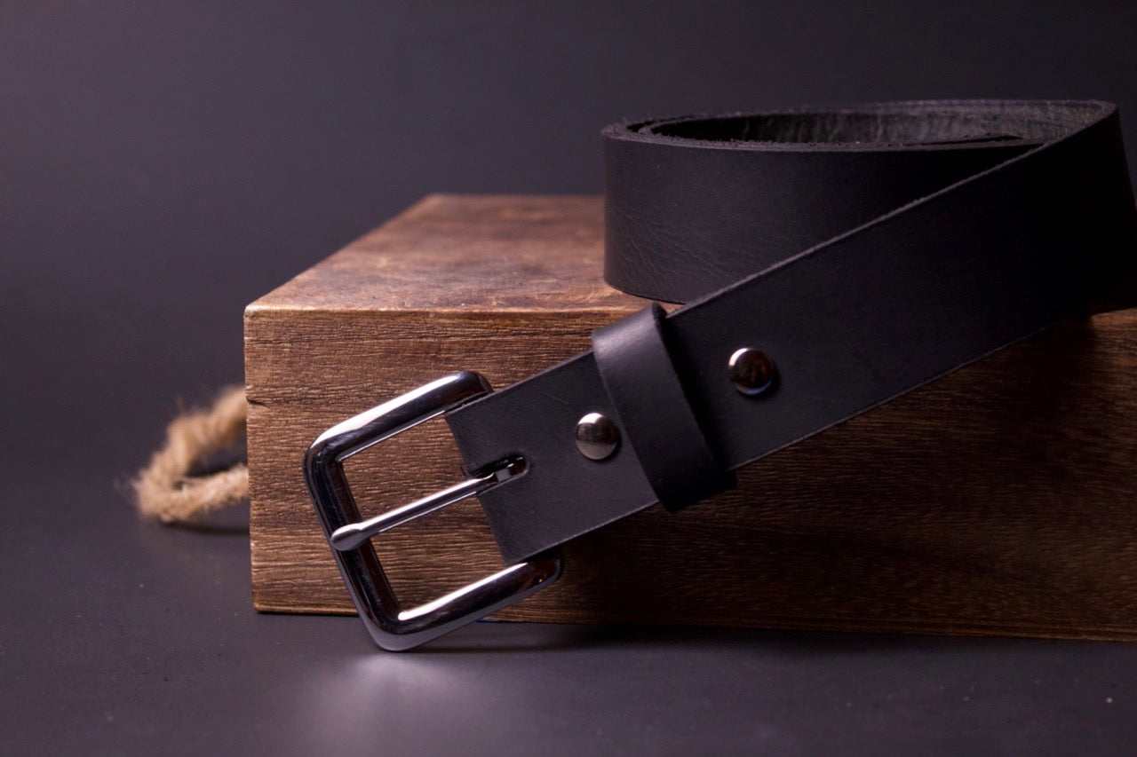 Lady May Women's Leather Belt, black, front view