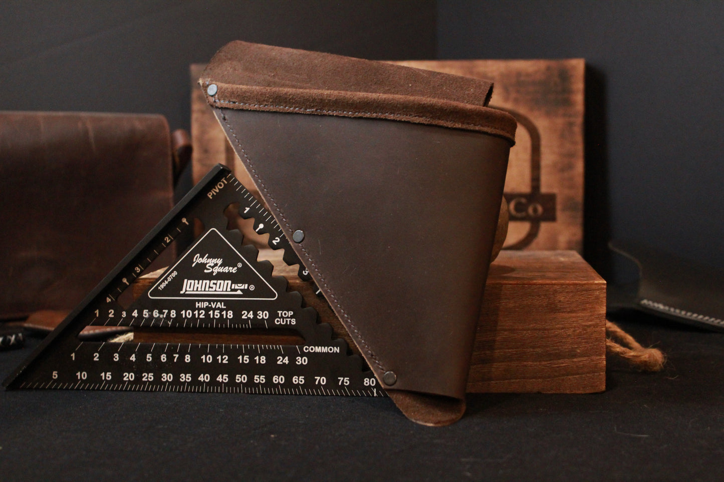 Leather Speed Square Holder, front view empty