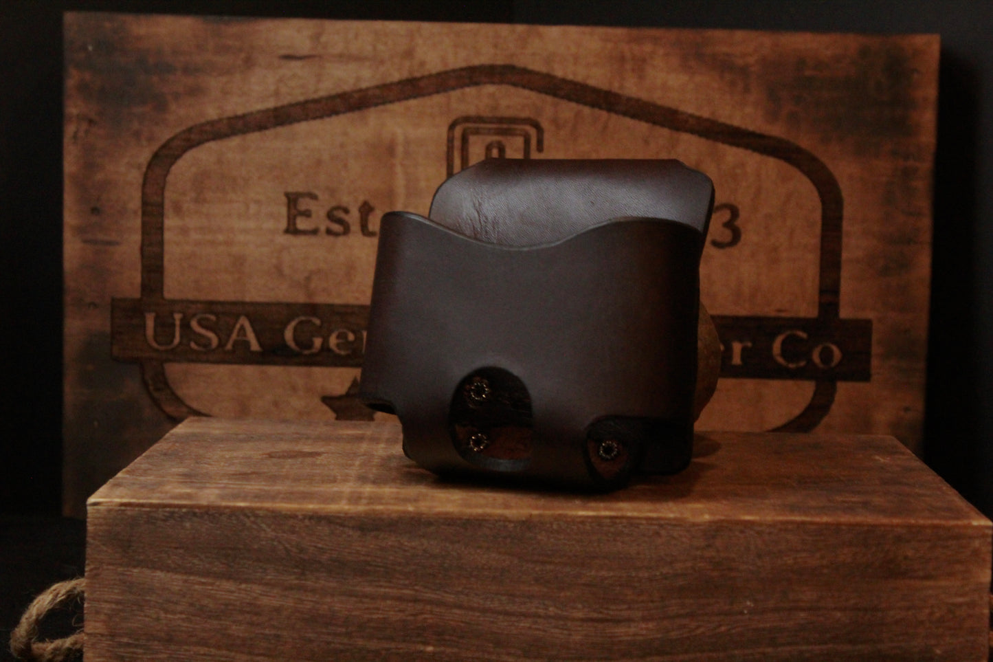 Leather Tape Measure Holder, front view