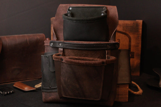 Left Side Leather Tool Bag, brown, front view