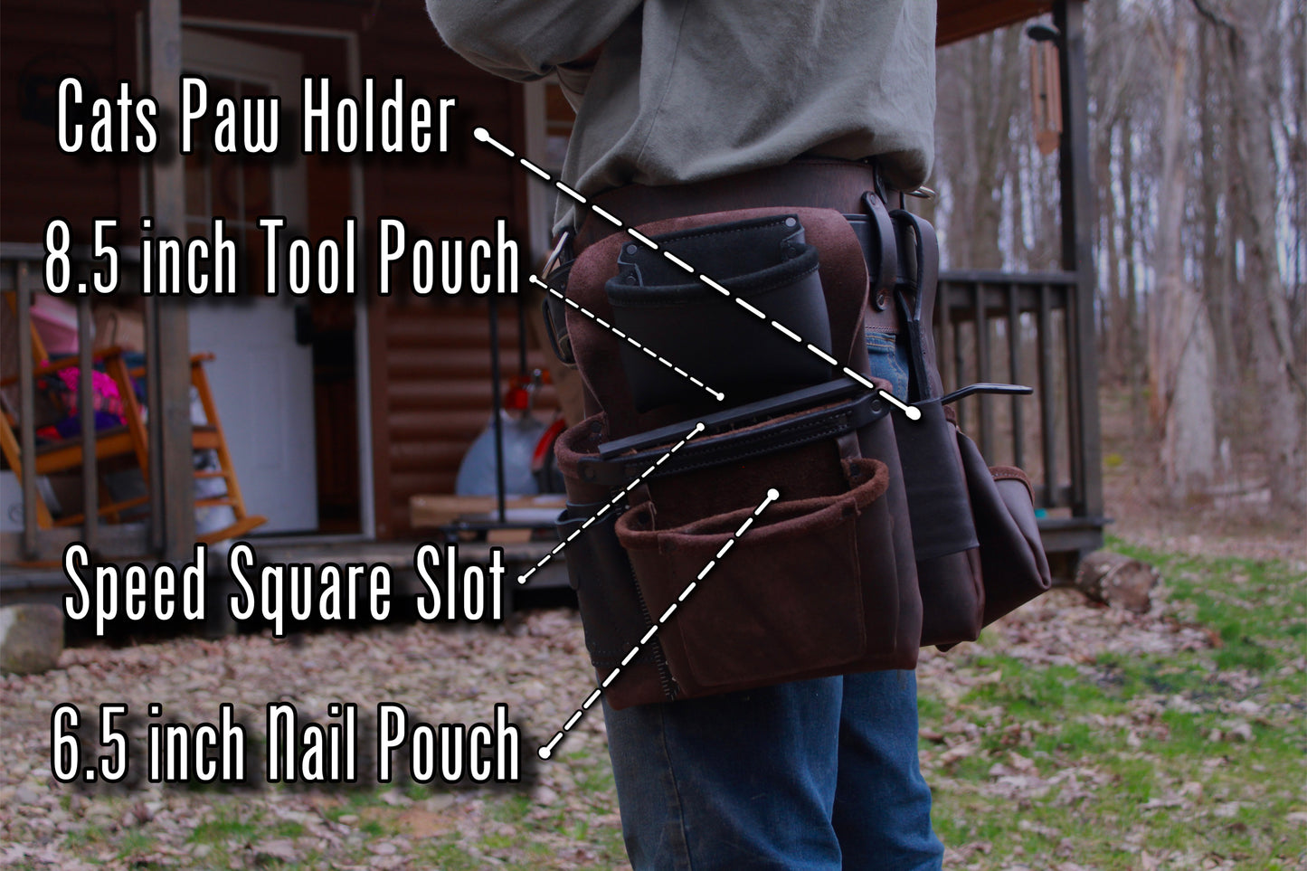 Left Side Leather Tool Bag, brown, side view on person