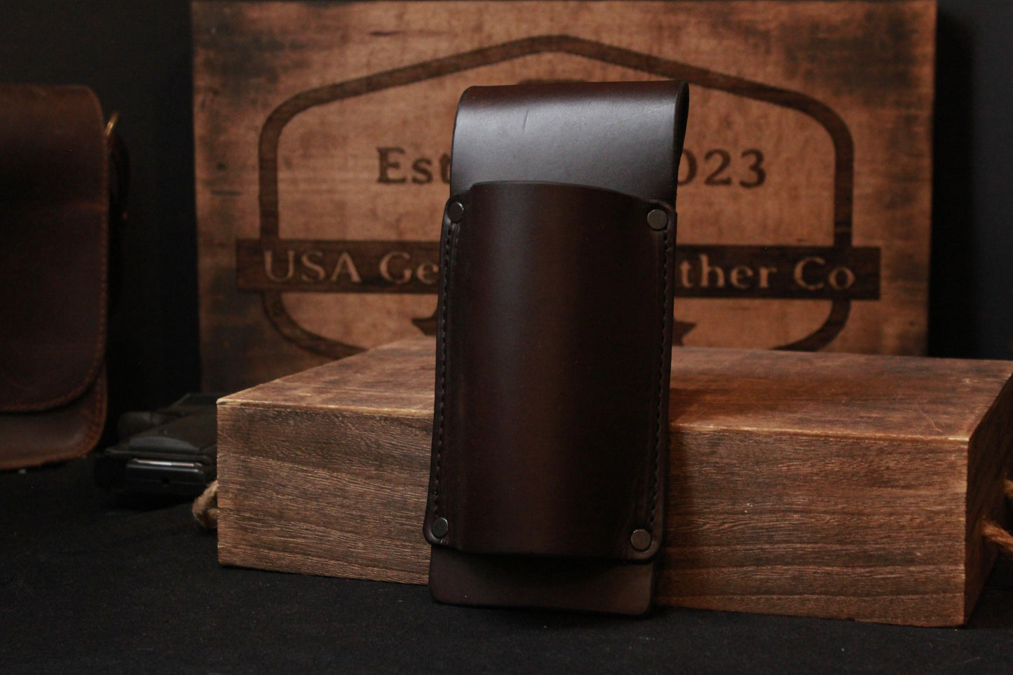 No Slap Leather Hammer Holder, front right view