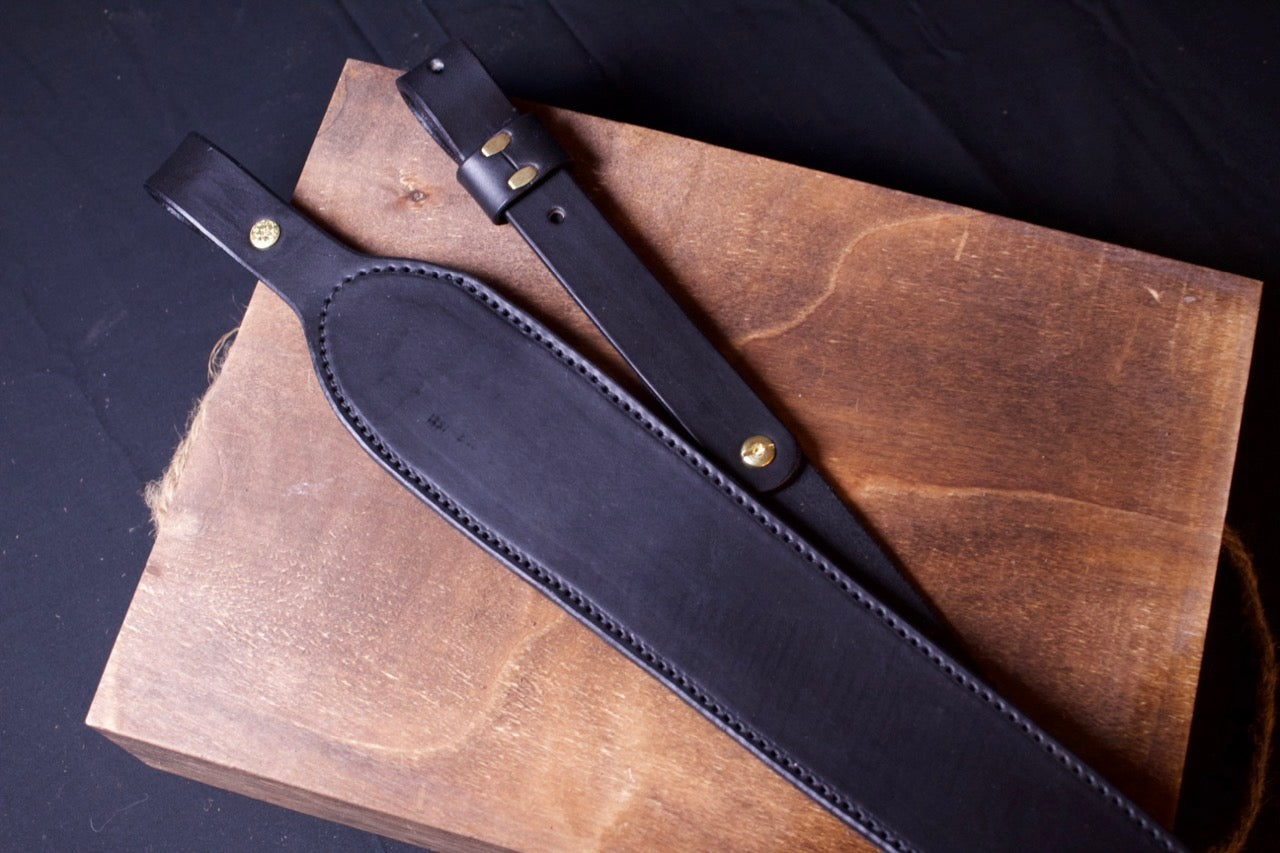 Black Padded Leather Gun Strap, Black padded Leather rifle sling, top view padded leather rifle strap, black padded leather gun sling - handcrafted