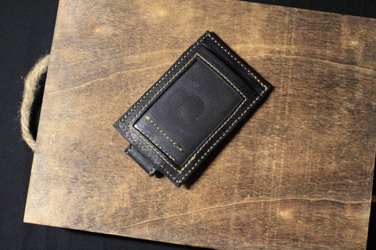 The Cash Magnet Slim Wallet, mens leaher wallet, black w/ tan, back view