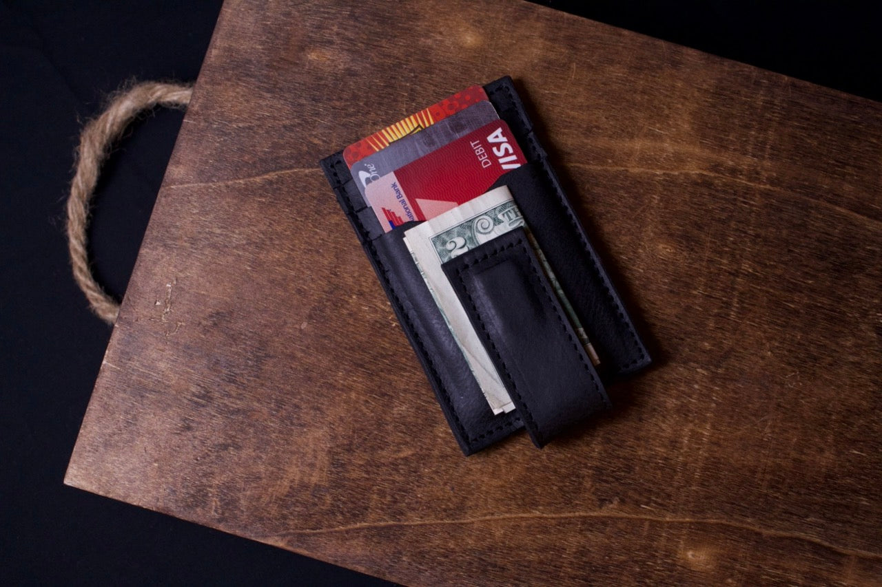 The Cash Magnet Slim Wallet, mens leather wallet, black , top view