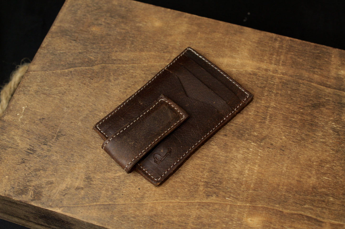 The Cash Magnet Slim Wallet, mens leather wallet, brown w/ white , top right view