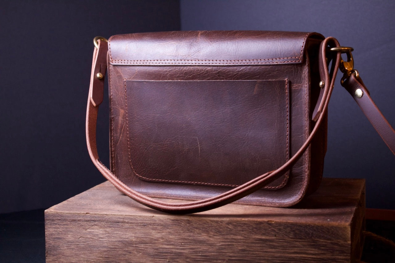The Dixie Leather Handbag, brown women's purse, back right view