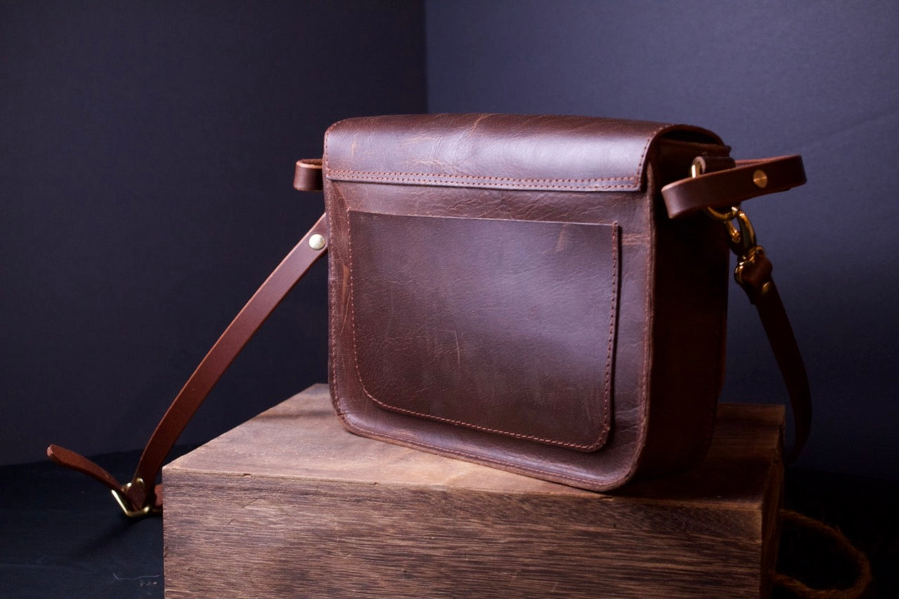 The Dixie Leather Handbag, brown women's purse, back view