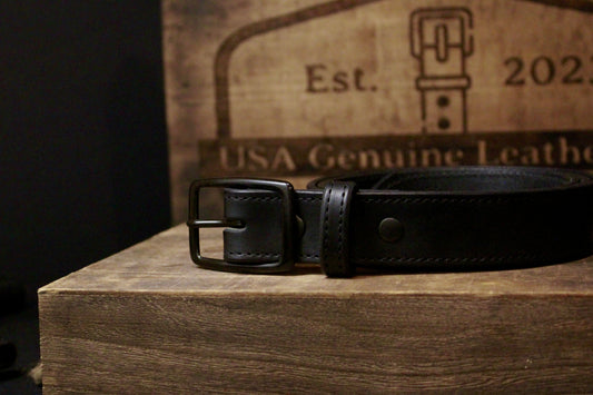 The Presidential mens leather belt , black, front view