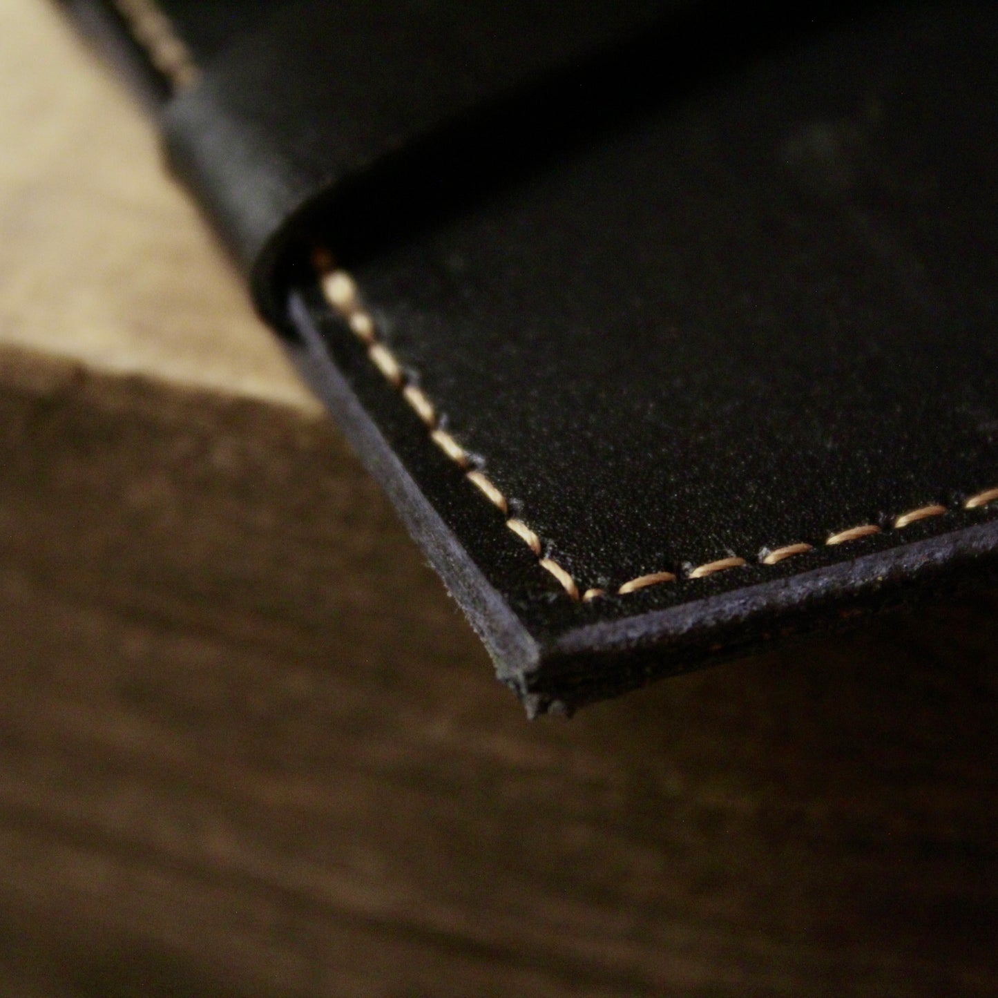 “WTF” Wallet, mens leather wallet, black closeup