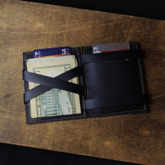 “WTF” Wallet, mens leather wallet, black top view