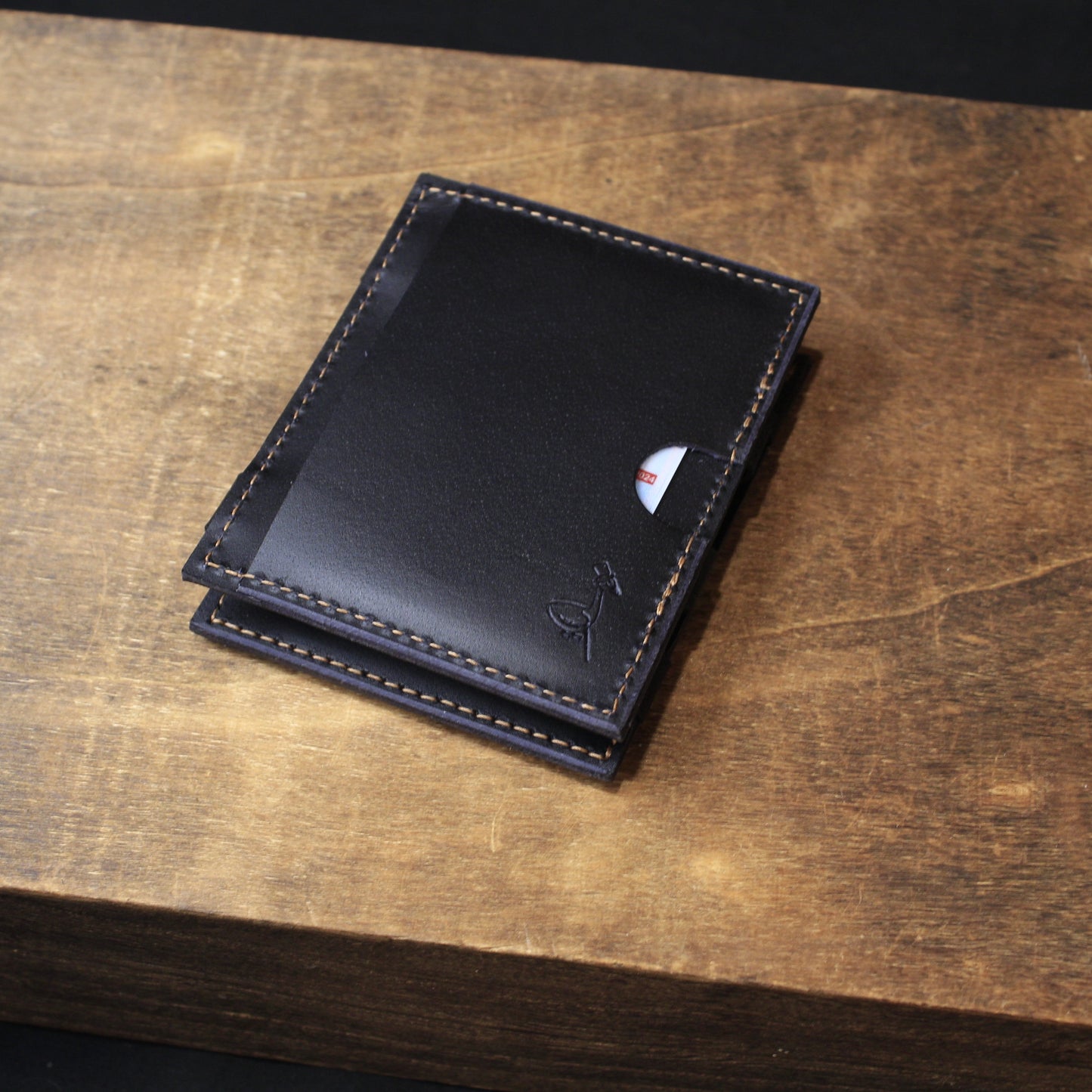 “WTF” Wallet, mens leather wallet, black top view closed
