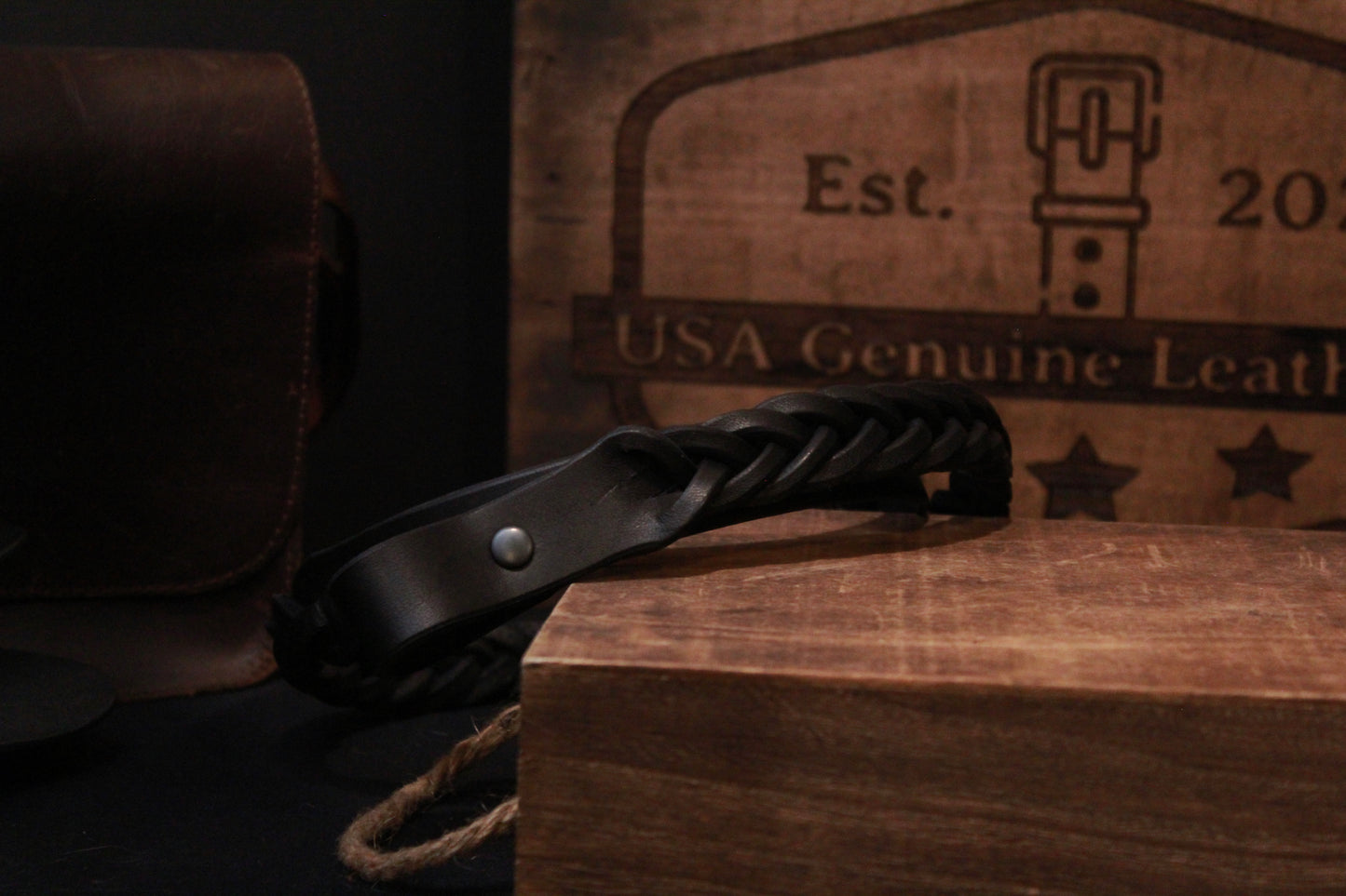 black braided leather gun strap - black braided leather gun sling - black - top front - braided leather rifle sling - braided leather rifle strap for hunting