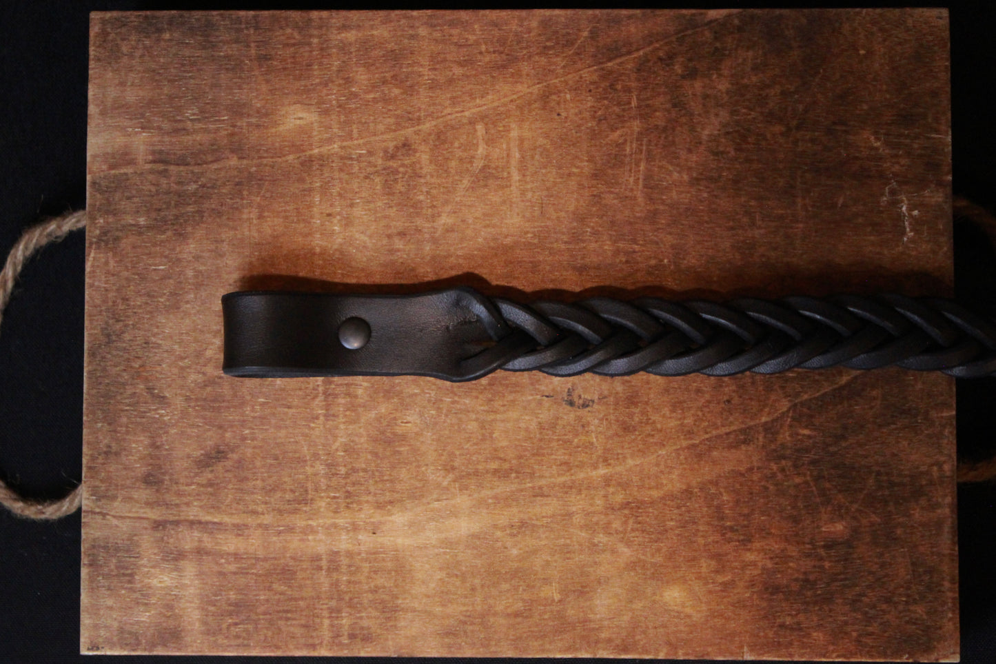 black braided leather gun strap - black braided leather gun sling - black - top back - braided leather rifle sling - braided leather rifle strap for hunting