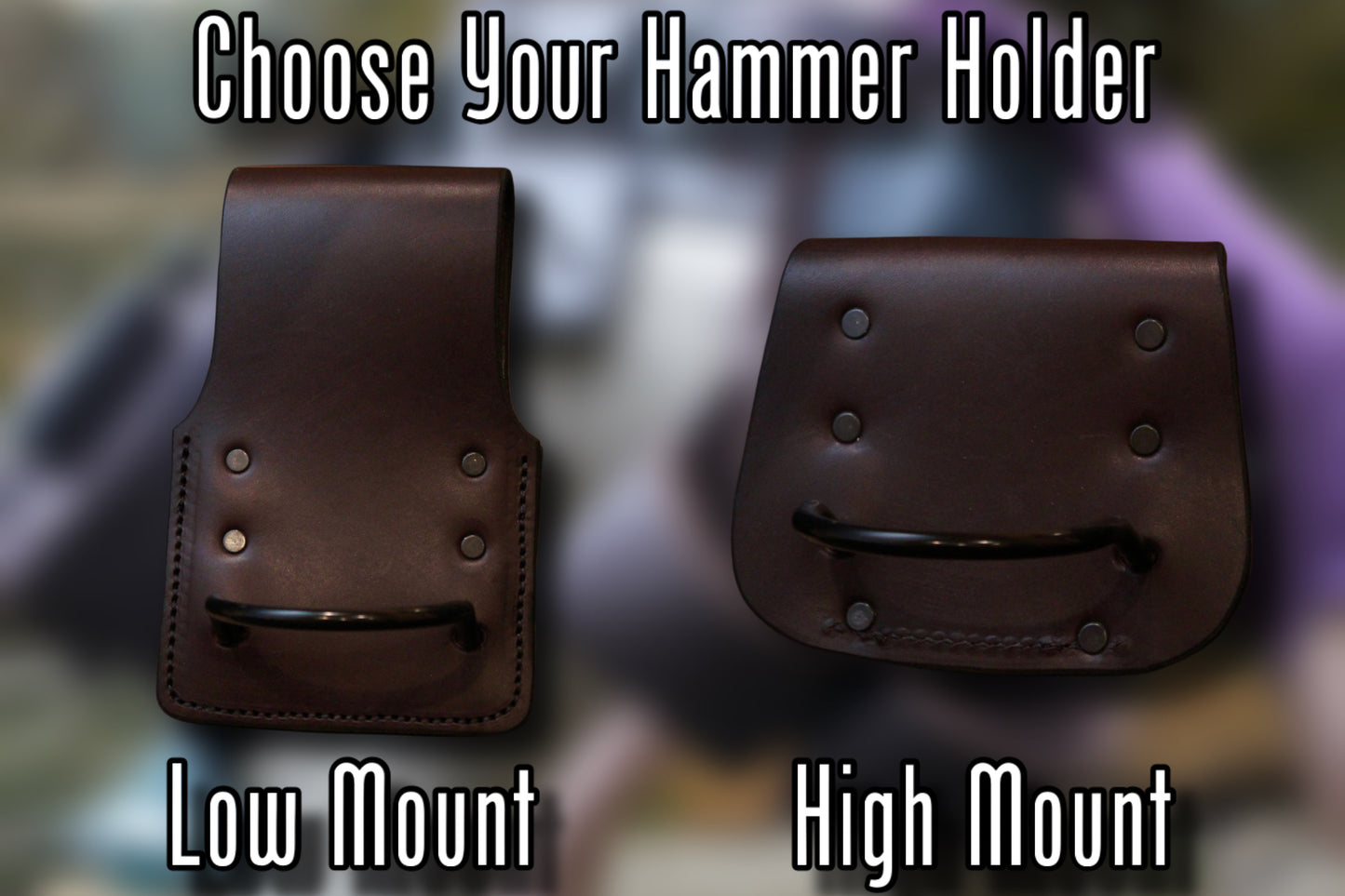 brown leather hammer holders, front view 