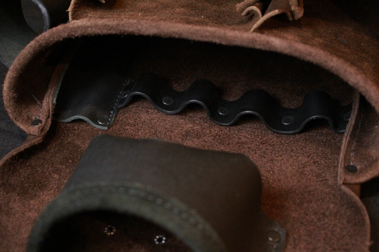 brown leather tool bag, inside view 