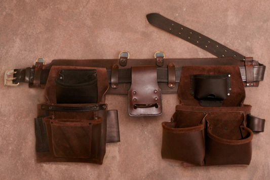 brown leather tool belt, top view