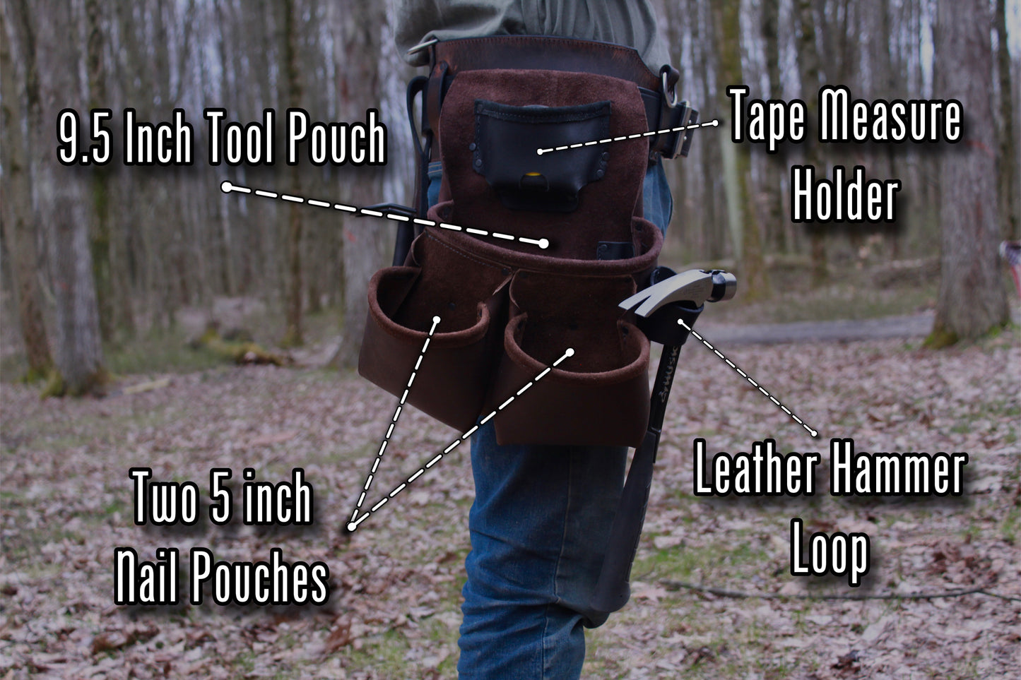 leather Tool Bag, brown, side view on person