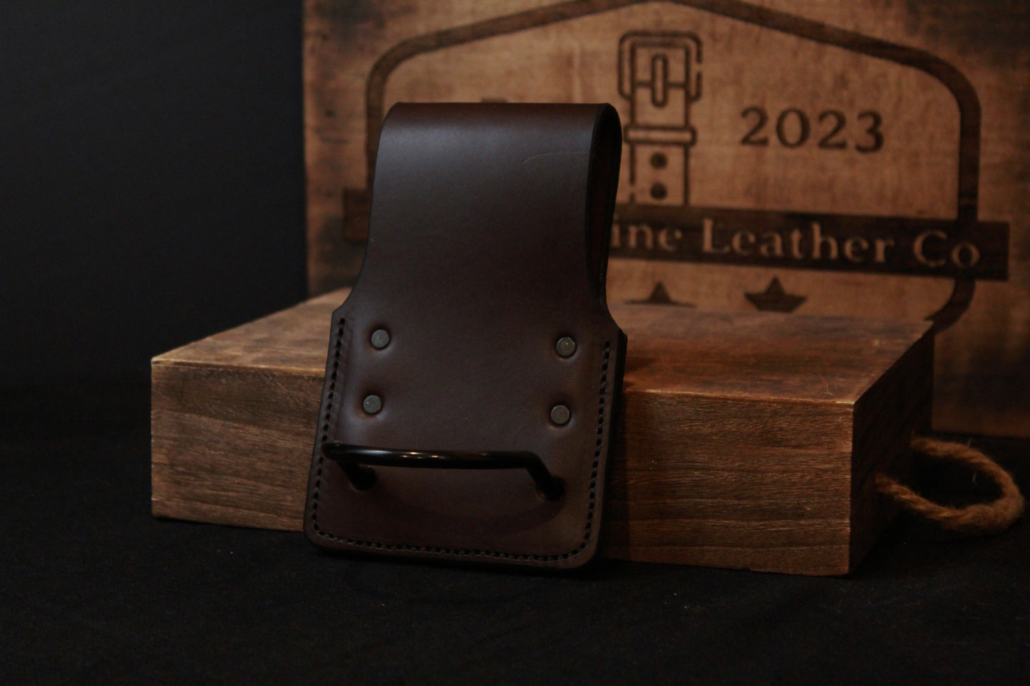 low mount leather hammer holder, front view, low