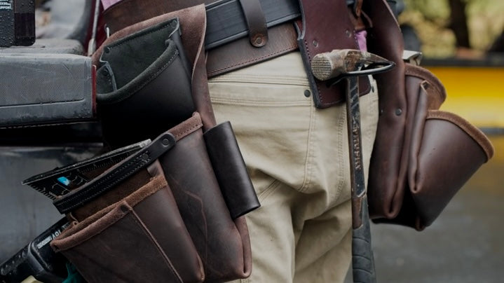 handcrafted leather tool belt made in the USA. brown leather tool belt. USA Made tool belt