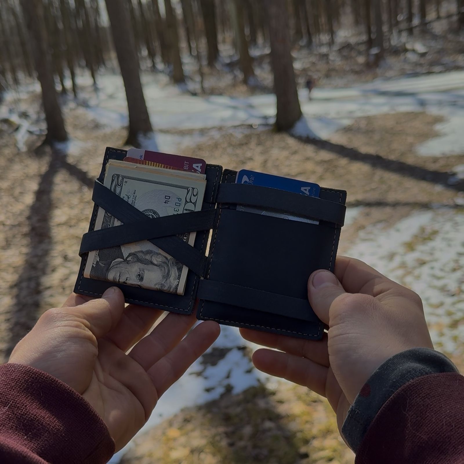 mens handcrafted leather wallet, black handcrafted leather wallet made in the USA, WTF Wallet